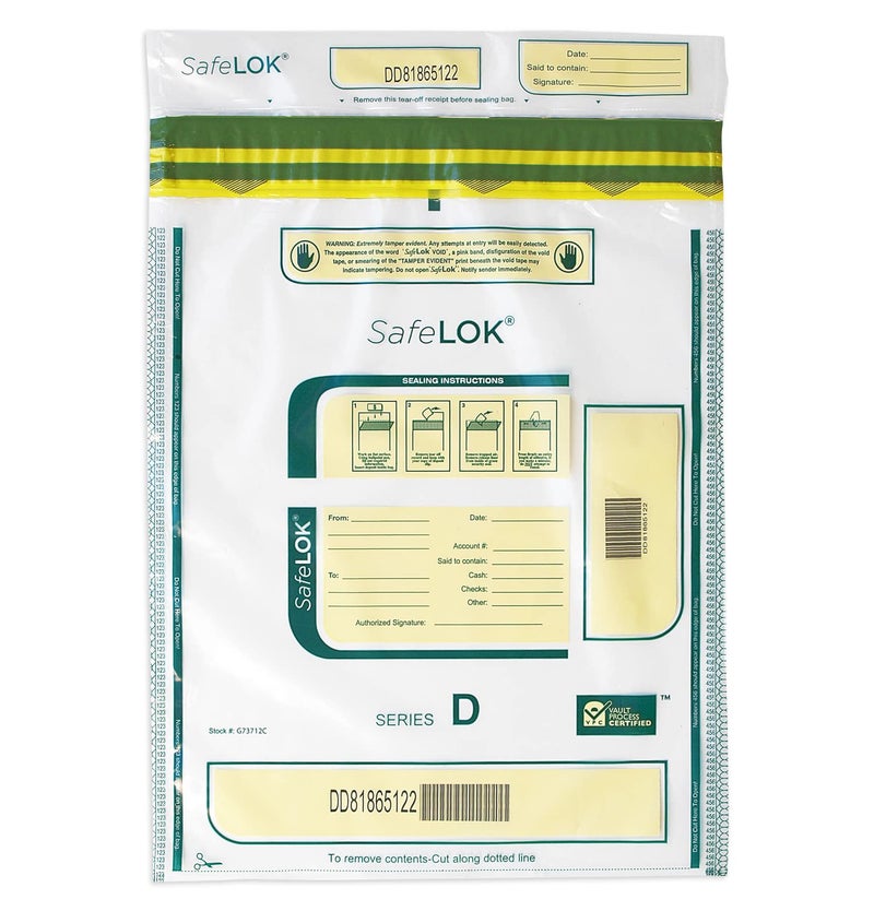 ControlTek SafeLok 12" x 16", Clear, 100 Bags, Tamper-Evident Deposit Bags, Cash Currency Handling & Valuables, Moisture, Heat, Cold Detection, Tear-off Receipt + Large Barcodes 585093 - Image 1